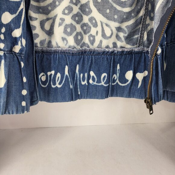 Kardashian Kollection Womens XL Denim Jacket With White Boho Print & Zipper Clos - Picture 11 of 16